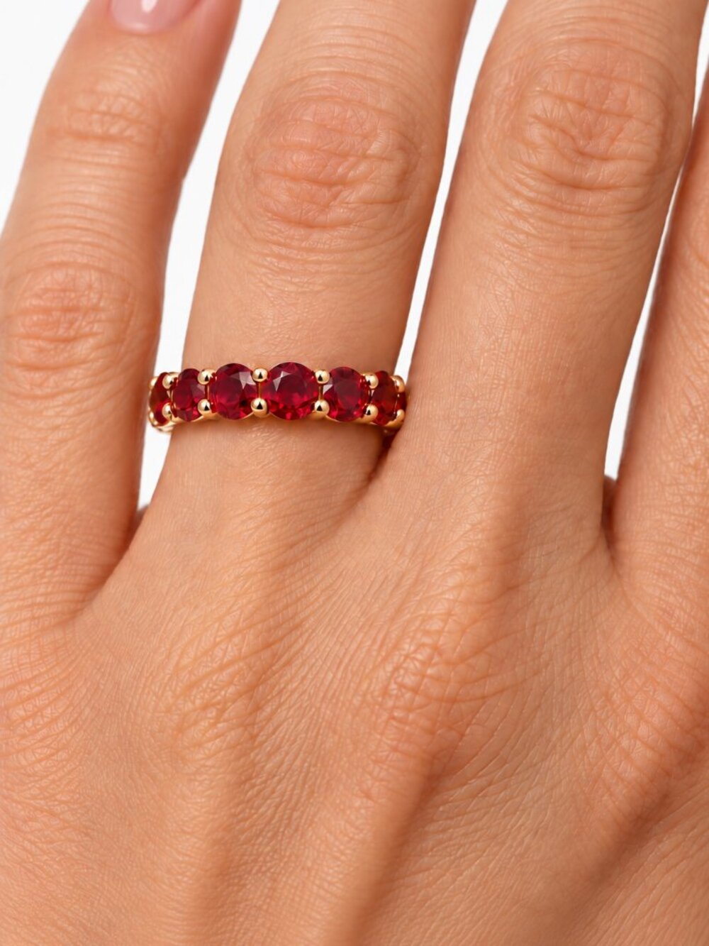 3.75ctw Natural Mozambique Ruby Eternity Band Ring 14K Yellow Gold Sz 4.5